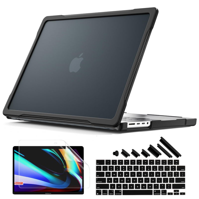 Batianda Ultimate Protection Case for M3 MacBook Pro 14 2021 2023 Model A2442/A2779 Matte Carbon Fiber Edges Shockproof Anti-Scratch and Anti-Fingerprint with Keyboard Cover and Screen Protector Black - Image 1
